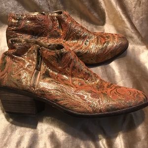 Very Volatile Coral and Gold Booties